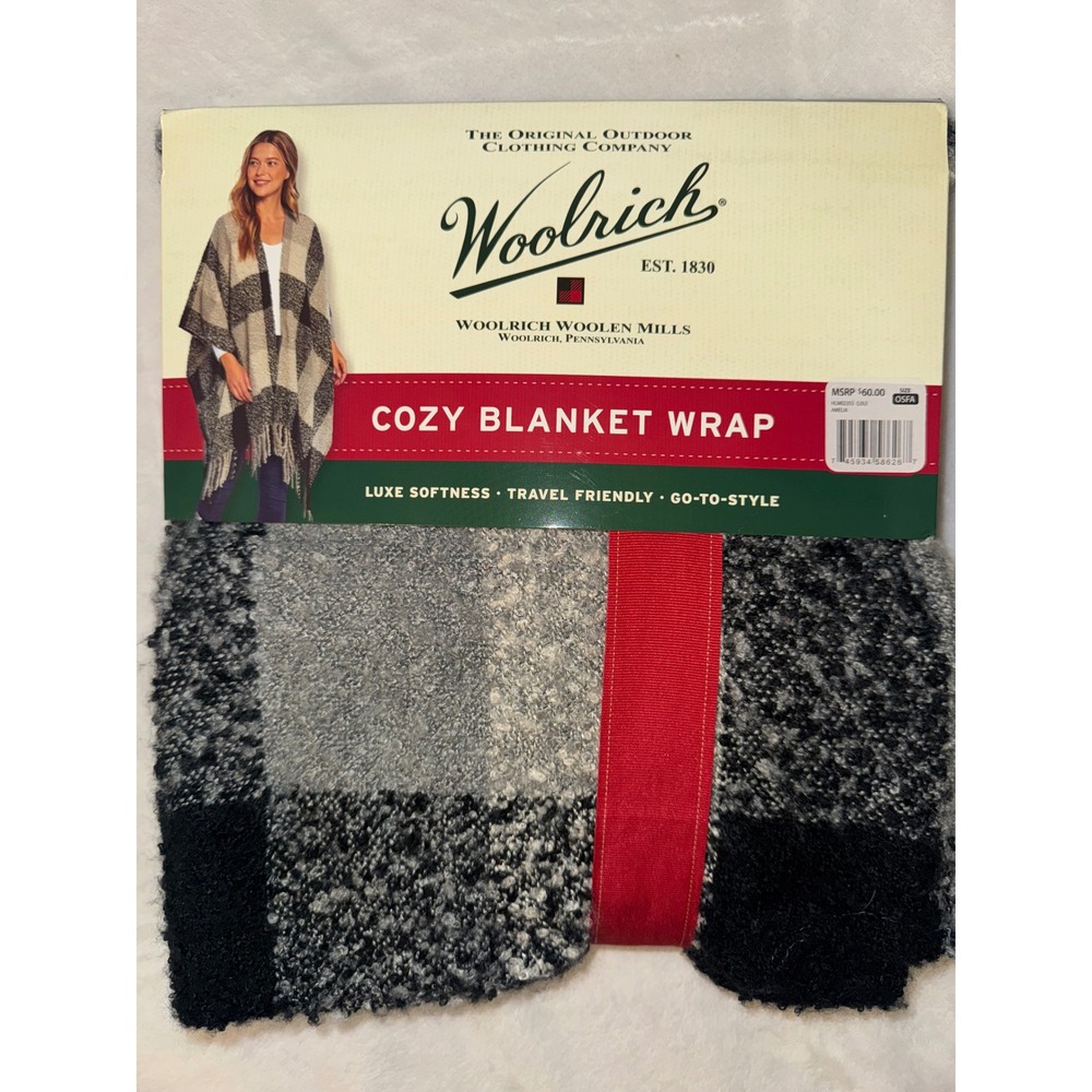 Woolrich Amelia Cozy Blanket‎ Wrap Buffalo Plaid Fringe Poncho One Size NEW